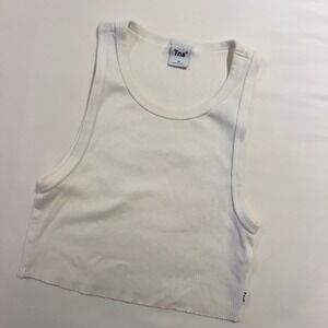 Tna Aritzia White Ribbed Cropped Tank Top Womens XS Raw Hem‎